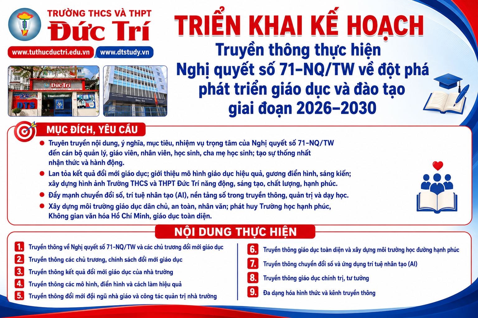 Trường THCS và THPT Đức Trí triển khai kế hoạch truyền thông thực hiện nghị quyết số 71-NQ/TW