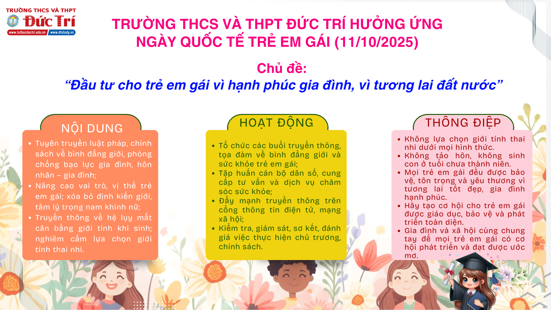 TRƯỜNG THCS VÀ THPT ĐỨC TRÍ HƯỞNG ỨNG NGÀY QUỐC TẾ TRẺ EM GÁI (11/10/2025)